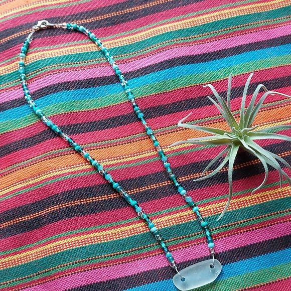 Beach Glass Necklace, Sea glass, Handcrafted by Rust Belt Raised, Turquoise - Picture 6 of 16